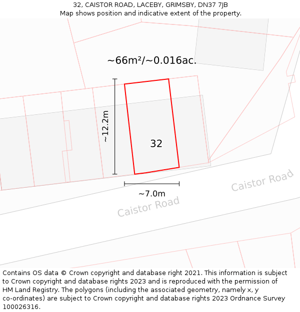 32, CAISTOR ROAD, LACEBY, GRIMSBY, DN37 7JB: Plot and title map
