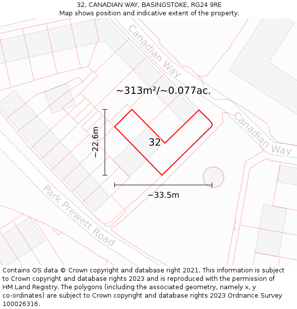 32, CANADIAN WAY, BASINGSTOKE, RG24 9RE: Plot and title map