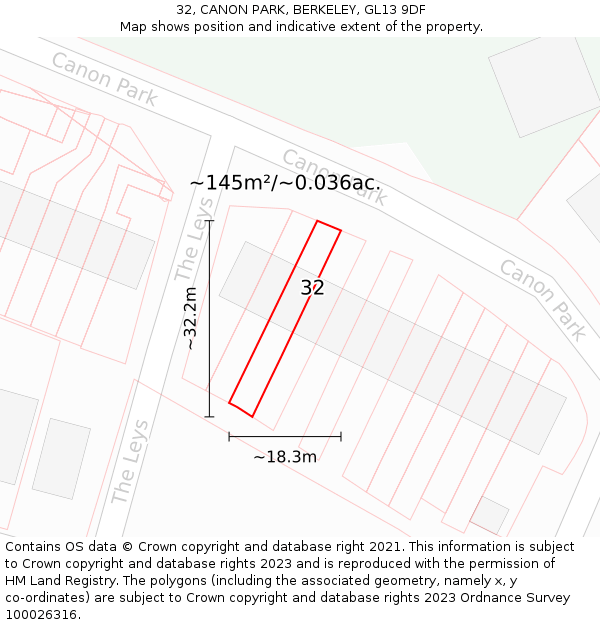 32, CANON PARK, BERKELEY, GL13 9DF: Plot and title map