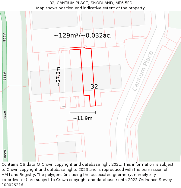 32, CANTIUM PLACE, SNODLAND, ME6 5FD: Plot and title map