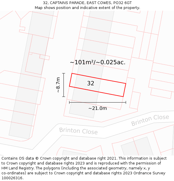 32, CAPTAINS PARADE, EAST COWES, PO32 6GT: Plot and title map