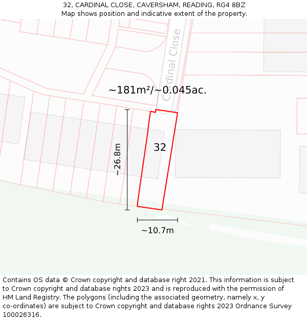 32, CARDINAL CLOSE, CAVERSHAM, READING, RG4 8BZ: Plot and title map