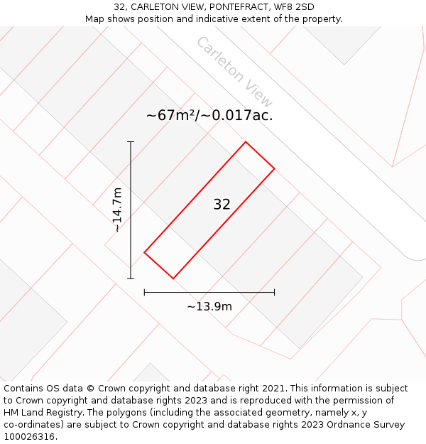 32, CARLETON VIEW, PONTEFRACT, WF8 2SD: Plot and title map