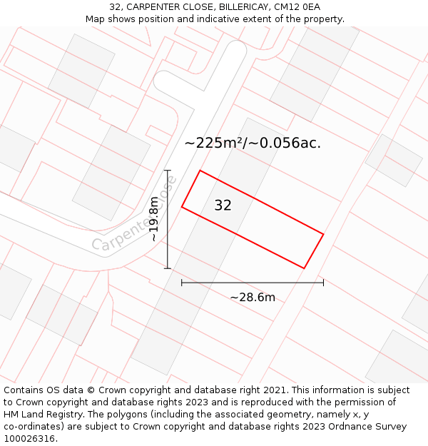 32, CARPENTER CLOSE, BILLERICAY, CM12 0EA: Plot and title map