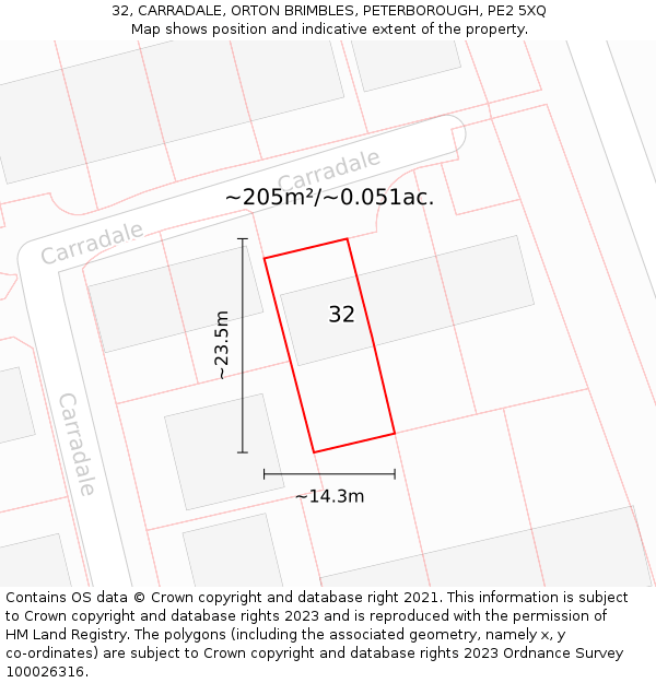 32, CARRADALE, ORTON BRIMBLES, PETERBOROUGH, PE2 5XQ: Plot and title map