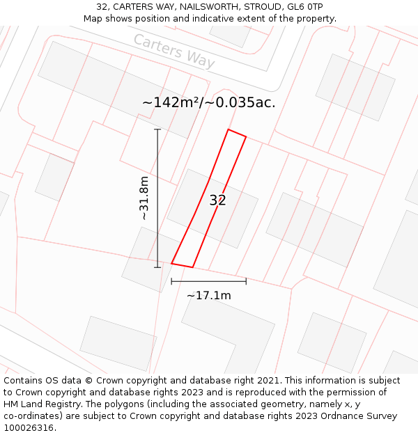 32, CARTERS WAY, NAILSWORTH, STROUD, GL6 0TP: Plot and title map