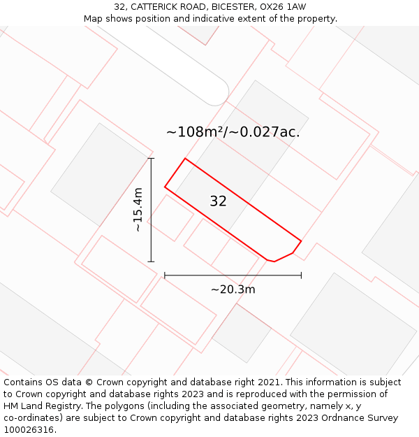 32, CATTERICK ROAD, BICESTER, OX26 1AW: Plot and title map