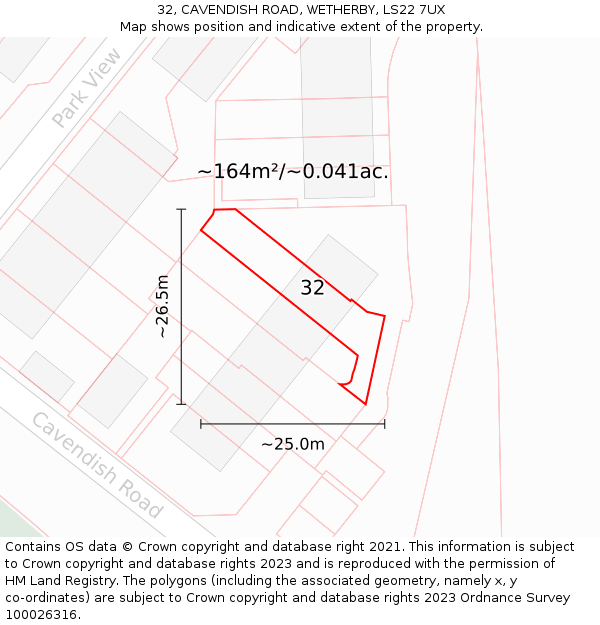 32, CAVENDISH ROAD, WETHERBY, LS22 7UX: Plot and title map
