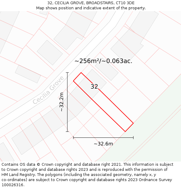 32, CECILIA GROVE, BROADSTAIRS, CT10 3DE: Plot and title map