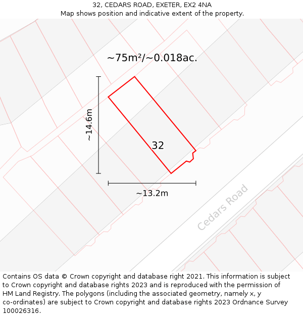 32, CEDARS ROAD, EXETER, EX2 4NA: Plot and title map