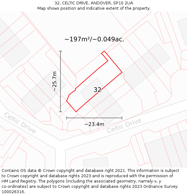 32, CELTIC DRIVE, ANDOVER, SP10 2UA: Plot and title map