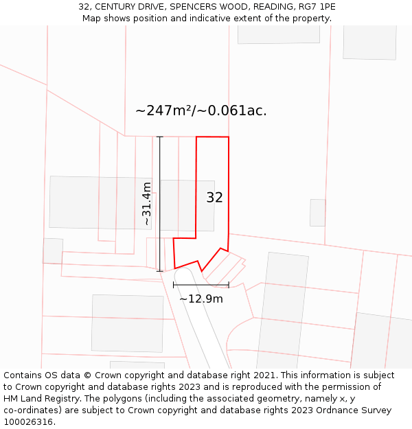 32, CENTURY DRIVE, SPENCERS WOOD, READING, RG7 1PE: Plot and title map