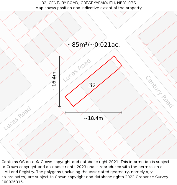 32, CENTURY ROAD, GREAT YARMOUTH, NR31 0BS: Plot and title map