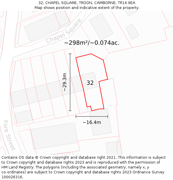 32, CHAPEL SQUARE, TROON, CAMBORNE, TR14 9EA: Plot and title map