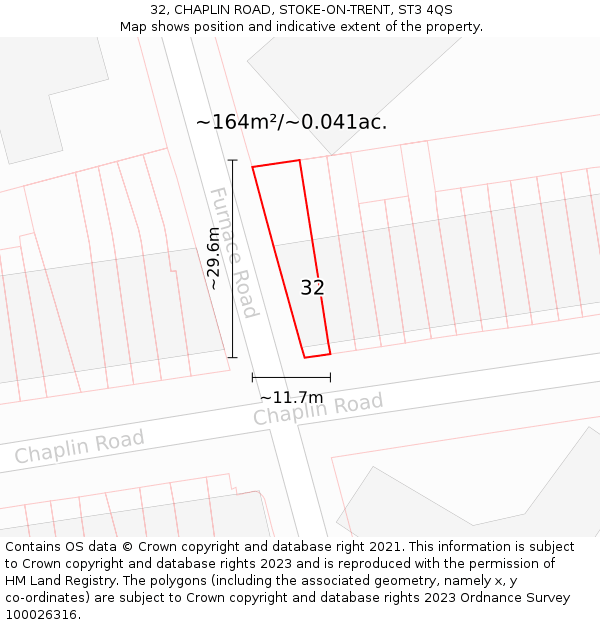32, CHAPLIN ROAD, STOKE-ON-TRENT, ST3 4QS: Plot and title map