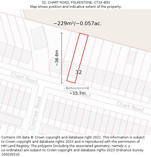 32, CHART ROAD, FOLKESTONE, CT19 4EN: Plot and title map