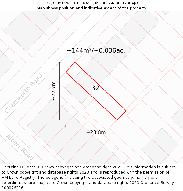 32, CHATSWORTH ROAD, MORECAMBE, LA4 4JQ: Plot and title map