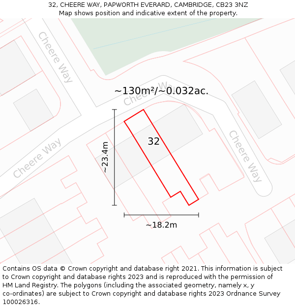 32, CHEERE WAY, PAPWORTH EVERARD, CAMBRIDGE, CB23 3NZ: Plot and title map