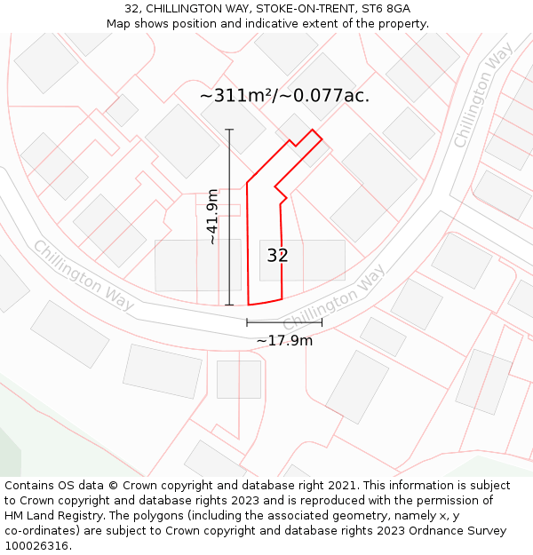 32, CHILLINGTON WAY, STOKE-ON-TRENT, ST6 8GA: Plot and title map