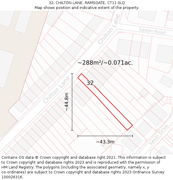 32, CHILTON LANE, RAMSGATE, CT11 0LQ: Plot and title map