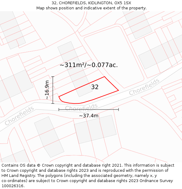 32, CHOREFIELDS, KIDLINGTON, OX5 1SX: Plot and title map