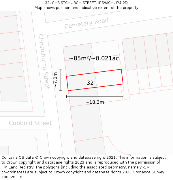 32, CHRISTCHURCH STREET, IPSWICH, IP4 2DJ: Plot and title map