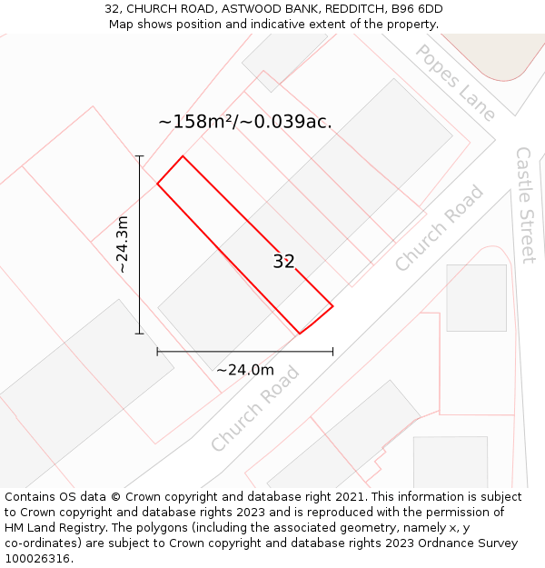 32, CHURCH ROAD, ASTWOOD BANK, REDDITCH, B96 6DD: Plot and title map