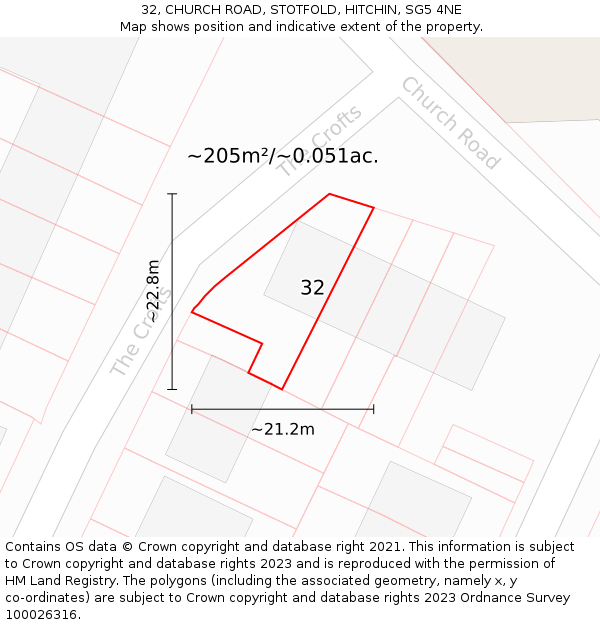 32, CHURCH ROAD, STOTFOLD, HITCHIN, SG5 4NE: Plot and title map