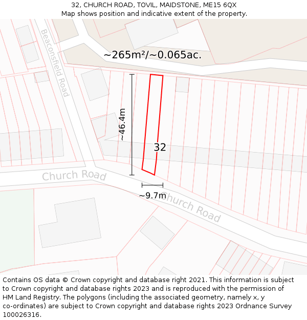 32, CHURCH ROAD, TOVIL, MAIDSTONE, ME15 6QX: Plot and title map