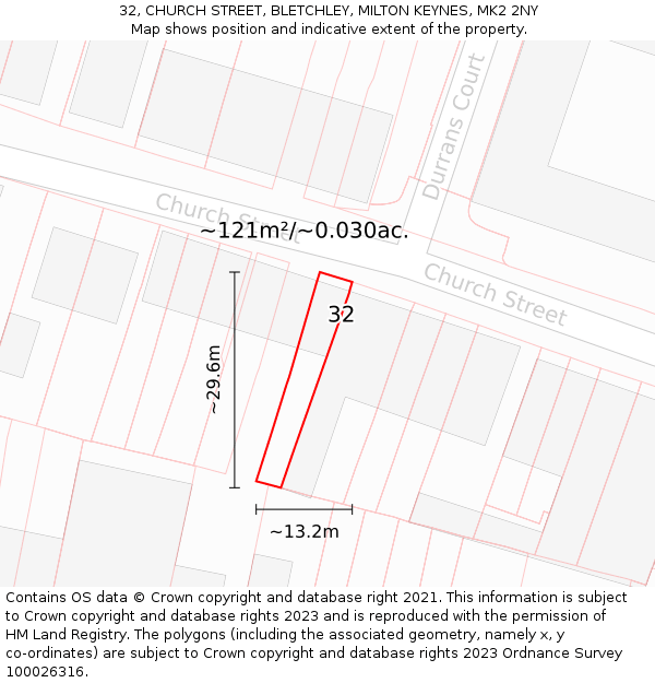 32, CHURCH STREET, BLETCHLEY, MILTON KEYNES, MK2 2NY: Plot and title map