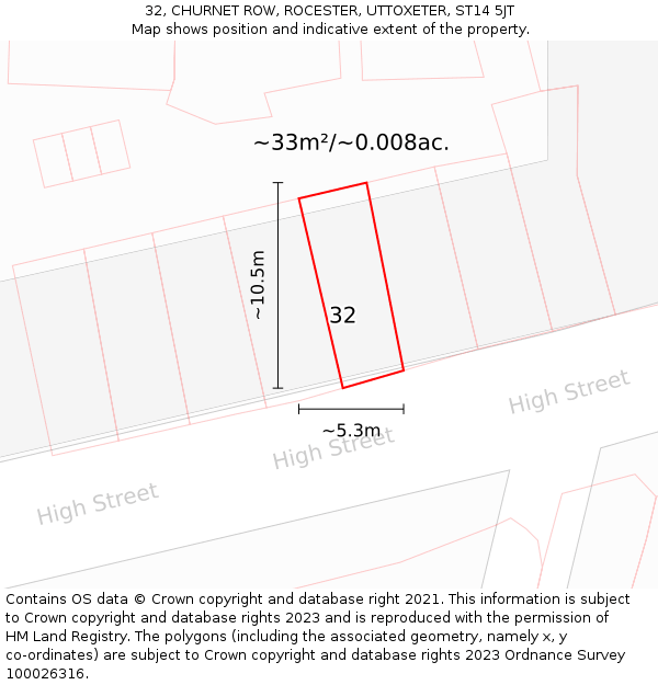 32, CHURNET ROW, ROCESTER, UTTOXETER, ST14 5JT: Plot and title map