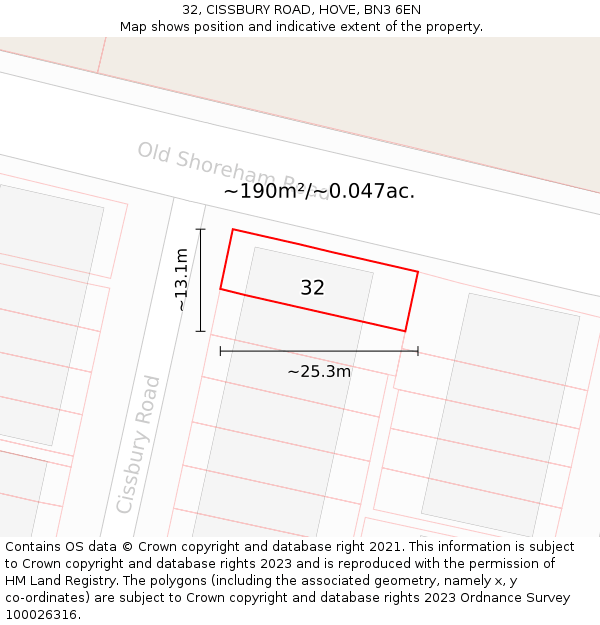 32, CISSBURY ROAD, HOVE, BN3 6EN: Plot and title map