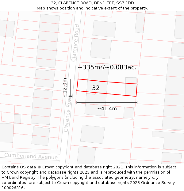 32, CLARENCE ROAD, BENFLEET, SS7 1DD: Plot and title map