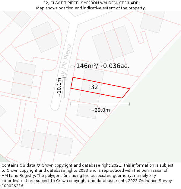 32, CLAY PIT PIECE, SAFFRON WALDEN, CB11 4DR: Plot and title map
