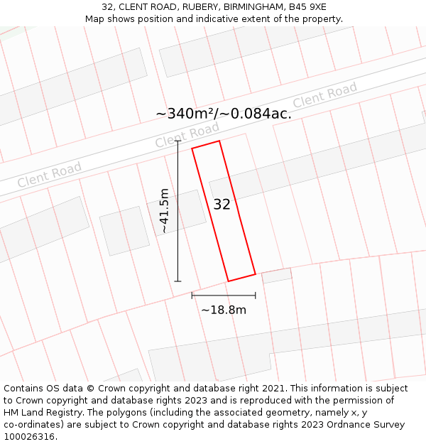 32, CLENT ROAD, RUBERY, BIRMINGHAM, B45 9XE: Plot and title map