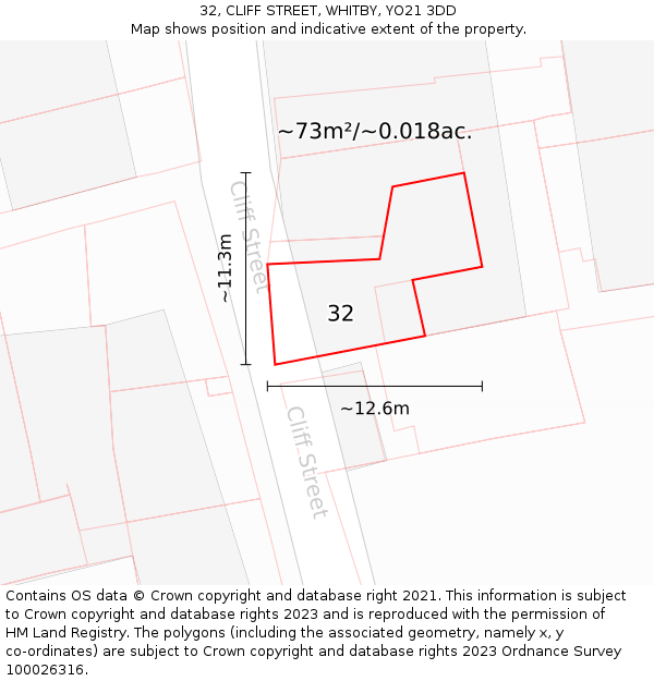 32, CLIFF STREET, WHITBY, YO21 3DD: Plot and title map