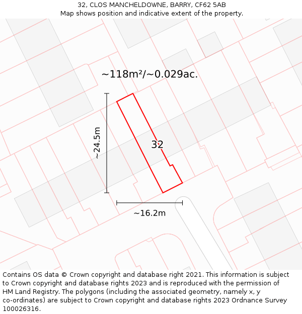 32, CLOS MANCHELDOWNE, BARRY, CF62 5AB: Plot and title map