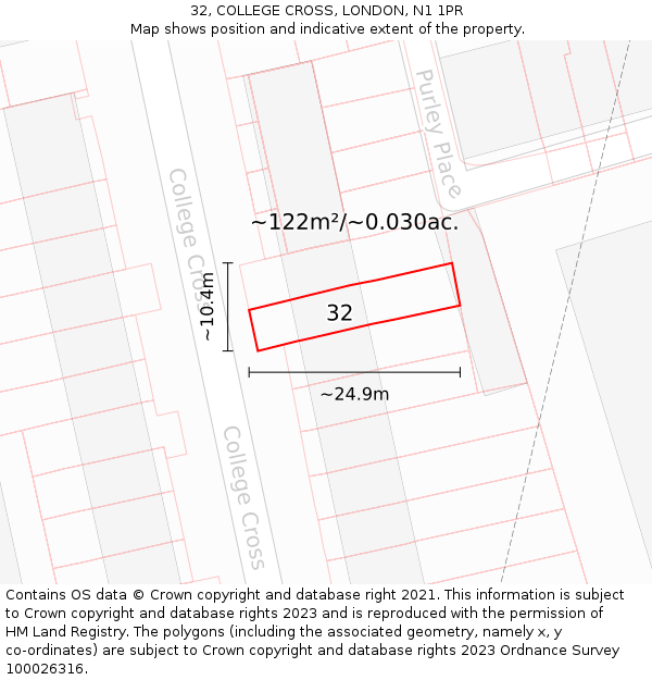32, COLLEGE CROSS, LONDON, N1 1PR: Plot and title map