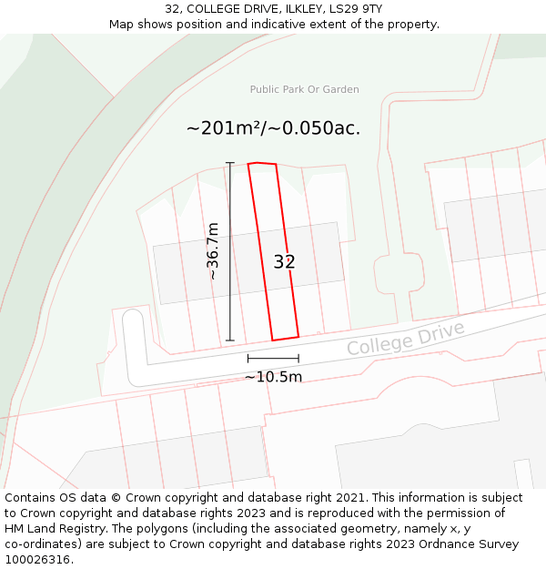 32, COLLEGE DRIVE, ILKLEY, LS29 9TY: Plot and title map
