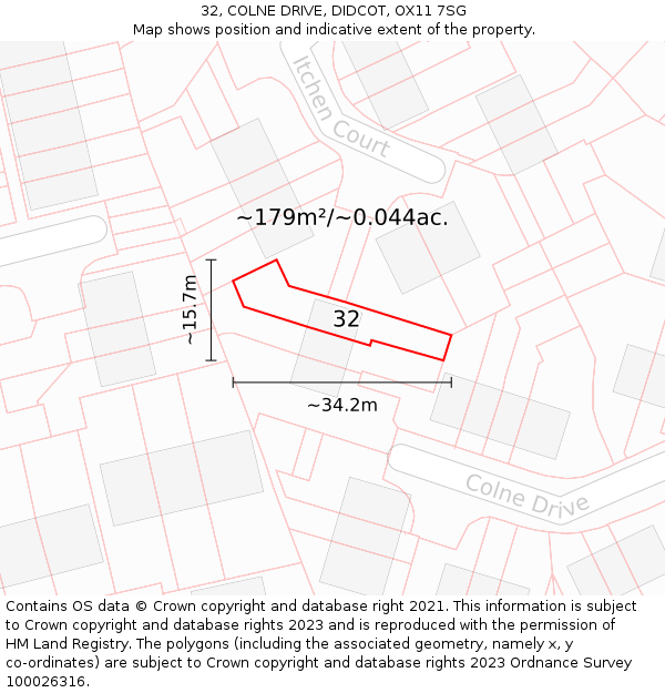 32, COLNE DRIVE, DIDCOT, OX11 7SG: Plot and title map