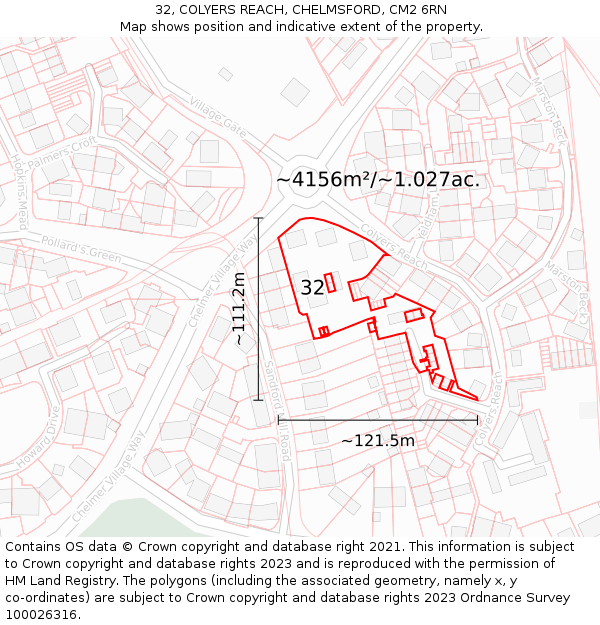 32, COLYERS REACH, CHELMSFORD, CM2 6RN: Plot and title map