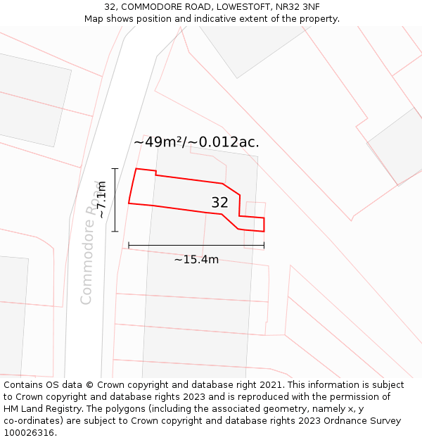 32, COMMODORE ROAD, LOWESTOFT, NR32 3NF: Plot and title map