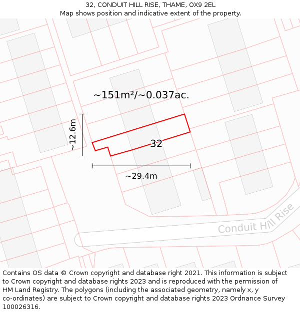 32, CONDUIT HILL RISE, THAME, OX9 2EL: Plot and title map