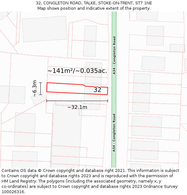 32, CONGLETON ROAD, TALKE, STOKE-ON-TRENT, ST7 1NE: Plot and title map