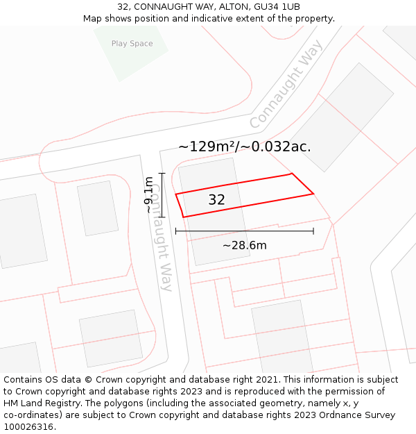 32, CONNAUGHT WAY, ALTON, GU34 1UB: Plot and title map