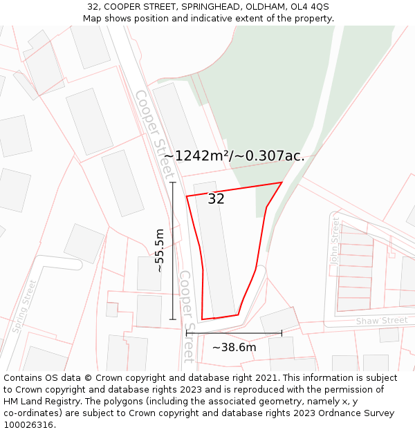 32, COOPER STREET, SPRINGHEAD, OLDHAM, OL4 4QS: Plot and title map
