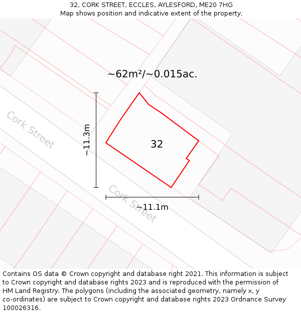 32, CORK STREET, ECCLES, AYLESFORD, ME20 7HG: Plot and title map