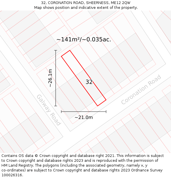 32, CORONATION ROAD, SHEERNESS, ME12 2QW: Plot and title map