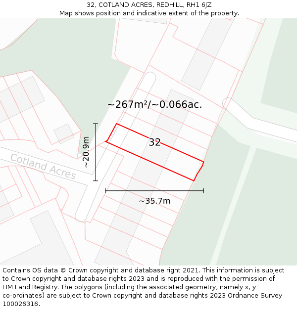 32, COTLAND ACRES, REDHILL, RH1 6JZ: Plot and title map