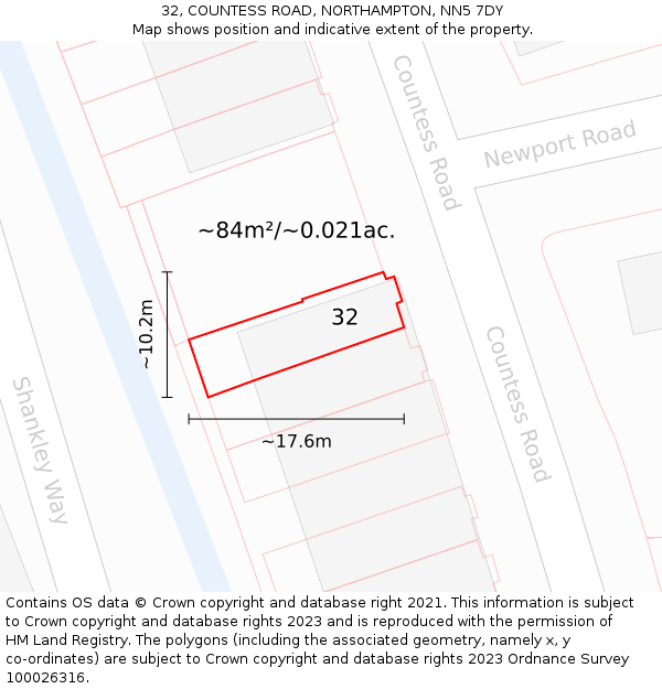 32, COUNTESS ROAD, NORTHAMPTON, NN5 7DY: Plot and title map